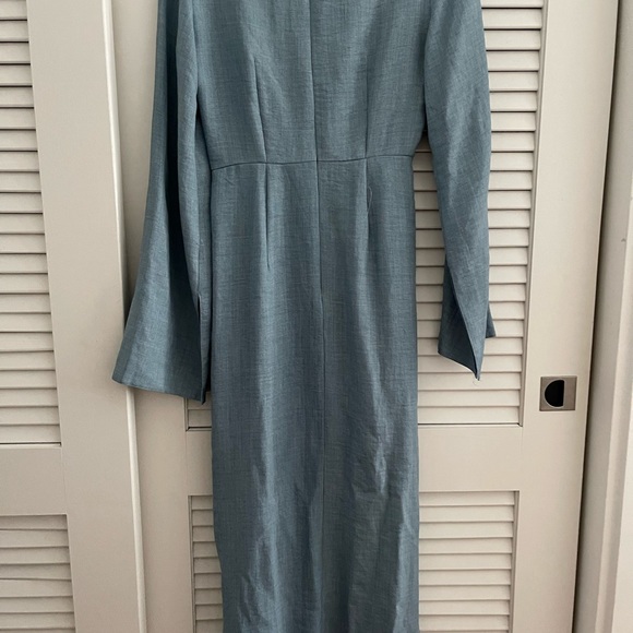 ASOS DESIGN square neck fluted mid dress in denim blue. Size US 4, small. - Picture 6 of 6